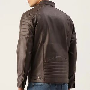 Veste d'hiver décontractée en cuir de vachette véritable de qualité supérieure pour hommes avec col montant Tissu en toile écologique et imperméable - Product Image 3