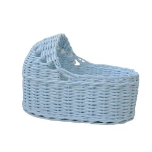 Colorful Rattan Baby Bassinet Crib Vintage Wicker Doll Furniture Miniatures Baby Toys Vietnam Blue Stroller Chair Bed for Kids