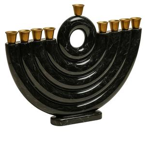 Ménorah Hanoukiah en résine bleu aqua et or, décoration judaïque moderne élégante, artisanat Hanoucca fait main, pièce de design de style français la plus récente. - Product Image 5