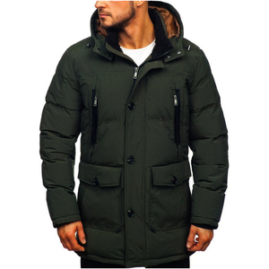 Parka acolchada con capucha para hombre, abrigo de invierno con cierre de botón y cremallera, múltiples bolsillos y elegante ajuste cálido - Product Image 5