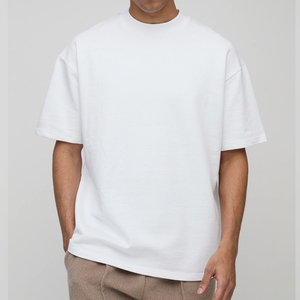Camiseta de peso pesado de 300 gramos personalizada para hombre, ropa de calle de gran tamaño con hombros caídos, camiseta en blanco con cuello de costilla extendida para hombre 100% - Product Image 1