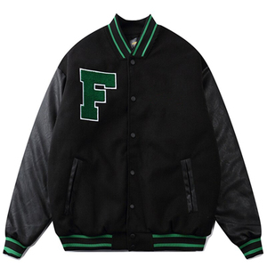 Veste universitaire à col montant pour homme et femme, col montant, patchwork, unisexe, oversize, lettres en fourrure, hiver - Product Image 1