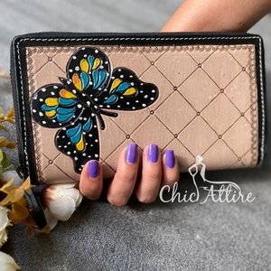 Cartera de mano de cuero tallado con mariposas para mujer, cartera elegante, regalos de embrague - Product Image 1