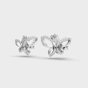 IGI Certified Lab Grown Diamond Butterfly Stud <b>Earrings</b> 9K Yellow / White / Rose Gold Designer Pave Wing <b>Earrings</b> - Product Image 2