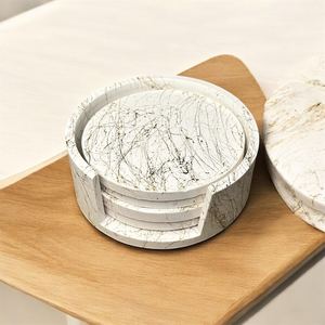 Ensemble de sous-verres en marbre blanc et or avec support chic Sous-verres faits à la main 4 pièces - Product Image 6