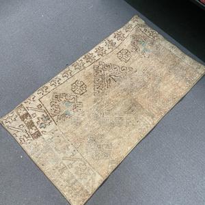 Vintage Rug, 1.6x2.9 ft Turkish Rug, <b>Brown</b> Blue Patchwork <b>Wool</b> Rug - Product Image 5