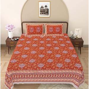 Brick Red Ethnic Printed 100% Cotton Double Bedsheet with 2 Pillow Covers <b>King</b> <b>Size</b> <b>Sheets</b> Massage Feature 3-Piece Set (ADB1470) - Product Image 2