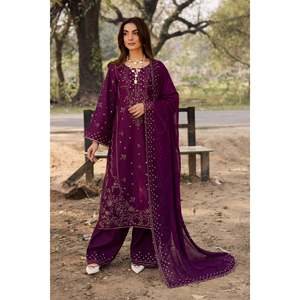 Ensemble de chemise brodée 3 pièces pour femmes avec dupatta en mousseline et pantalon - BIC-4834 - Product Image 1