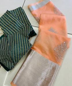 Sari estampado rojo con blusa de algodón blanco para mujer de fiesta de boda simple - Product Image 2