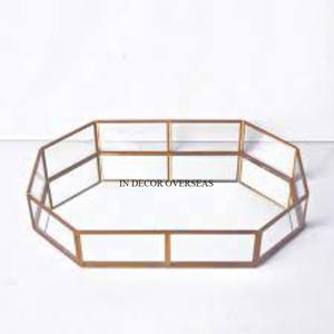 Venta al por mayor a granel de bordes de metal chapado en oro forma de rectángulo Hotel y restaurante artículos de comida que sirven bandeja de espejo de la India - Product Image 6