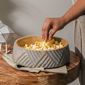 Handmade Wooden <b>Boat</b>-Shaped Serving Bowl with Steel Handle and Spoon Nautical Decorative Oven-Safe Salad Bowl - Product Image 3