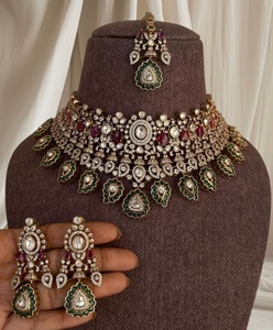 ชุดสร้อยคอเพชรโมอิสชุบทองจากนักออกแบบที่มีคุณภาพดีที่สุดพร้อมต่างหูคอลเลกชันเครื่องแต่งกายงานแต่งงานของผู้หญิงทิกก้า - Product Image 3