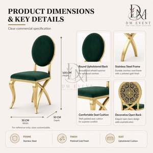 Chaise d'événement en acier inoxydable avec dossier découpé décoratif doré et revêtement vert pour mariages et banquets d'hôtel - Vente en gros - Product Image 5