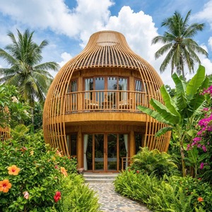 Casa Prefabricada Arquitectónica Redonda, Villa Glamping para Resort en la Playa, Cabaña Circular Modular Ecológica con Vista Panorámica - Product Image 4