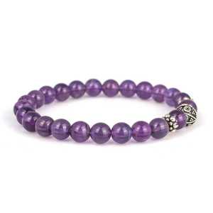Men's 925 Sterling <b>Silver</b> <b>Bracelet</b> with 8mm Amethyst Crystal Stone Elegant <b>Bangles</b> - Product Image 3