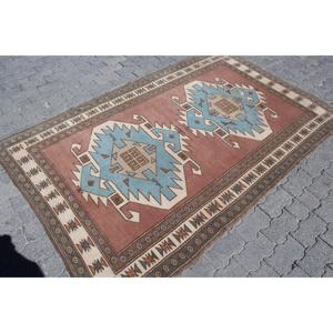 Turkish Vintage Rug, 4.6x7 ft Rug, <b>Brown</b> Striped <b>Wool</b> Rug - Product Image 3