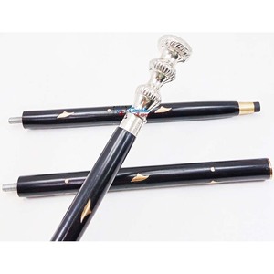 Latón niquelado 3 diseño de neumáticos mango ajustable negro incrustaciones de madera 3 veces bastón para caminar para abuelo y abuela - Product Image 6