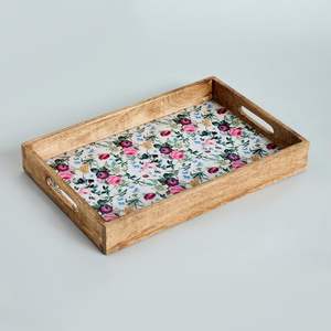 Plateau de service avec motif floral, plateau multifonctionnel, décoration de service naturelle, plateau de service pour desserts, disponible à bas prix et à prix avantageux - Product Image 3