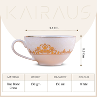 Tasses à thé et à café en porcelaine fine Dinara Classic, blanches, avec soucoupes, portables et élégantes, pour la maison et les cadeaux