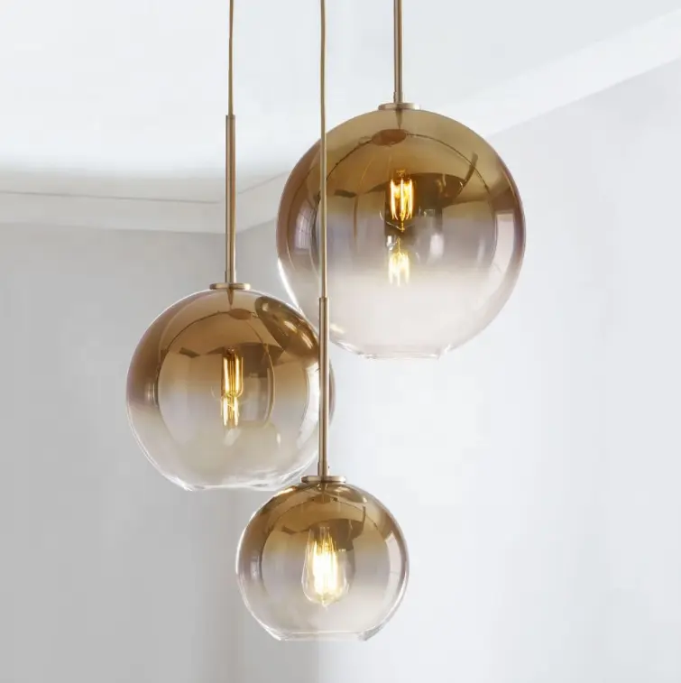 Modern gradient gold Glass Ball Chandelier indoor Hanging Pendant Light For kitchen dining room