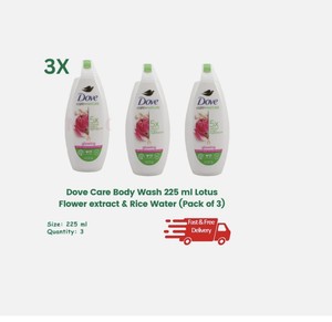 Gel douche Dove Care 225ml, fleur de lotus & eau de riz - Lavage corporel éclatant - Product Image 1
