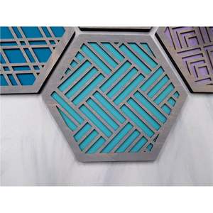 Nordic Style Geometric <b>Wood</b> <b>Trivet</b> Set Minimalist Honeycomb Heat Insulation Pads Decorative Laser Cut Kitchen Hot Mats - Product Image 4
