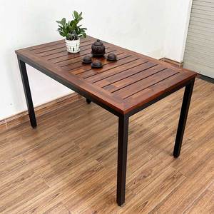 Rustic Acacia Wood Garden <b>Table</b> with Powder-Coated Iron Legs for Courtyard Use - Product Image 4