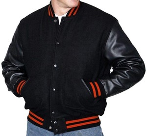 Vente en gros de vestes Letterman Varsity bon marché personnalisées avec manches en cuir de vache blanc véritable patchs longs en laine noir foncé - Product Image 5