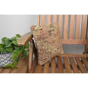 Beige Wool Kantha Patchwork <b>Pillow</b> 12x12 Inch Boho Woven Embroidered Printed Floral Square Vintage Design Rustic Floor <b>Christmas</b> - Product Image 2