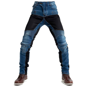 Blue Denim <b>Men's</b> CE-Certified Breathable D-Ride Moto Protective Biker Jeans for Cycling with <b>Black</b> Panels and Reinforced Areas - Product Image 1