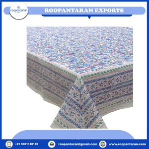 Mantel estampado de bloque de mano de algodón 100% de moda Diseños elegantes Precio al por mayor de alta calidad Técnica hecha a mano - Product Image 2