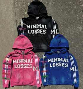 เสื้อฮู้ดเข้ารูปแบบบ็อกซี่สำหรับผู้ชายเสื้อผ้าตามสั่งแนวสตรีทแวร์แนววินเทจปักลายกรดซัก - Product Image 1