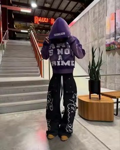 Custom Sweat Flares Pant Acid Wash Sweatsuit Sudadera con capucha y pantalones de chándal Stack Jogger Set Suit Vintage Full Zip up Chándal para hombres - Product Image 3