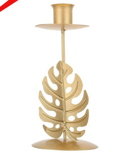 Bougeoir en forme de feuille en métal fini doré à haute vente pour restaurant d'hôtel - Product Image 1