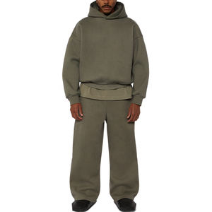 Ensemble de sweats à capuche et de pantalons de survêtement zippés en éponge française personnalisée Survêtements surdimensionnés vierges en coton 100% épais pour hommes - Product Image 3