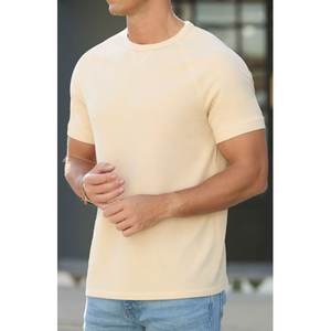 T-shirt décontracté à manches mi-longues de coupe régulière à col ras du cou gaufré 100% coton pour hommes - Product Image 3