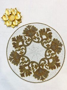 Decorative Handmade Beaded <b>Round</b> Placemat Perfect for <b>Table</b> Pearl Beaded Gold Color for Wedding Parties New Year - Product Image 4