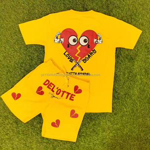 Wholesale 2024 Men's High Street Custom Logo 100% Cotton Short <b>Sets</b> 2-Piece Summer Fashion Tracksuits OEM Casual T-<b>Shirt</b> Short - Product Image 5