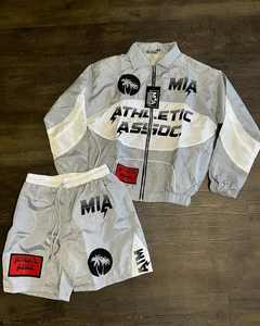 Streetwear Style Men's Custom Logo Tracksuit Windbreaker Jacket and Shorts Two Piece Set - Product Image 4