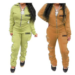 Womens Two Piece Cargo Tracksuit <b>Zip</b> Up <b>Hoodie</b> And Jogger Pants Set With <b>Pockets</b> Casual Streetwear Activewear Outfit - Product Image 4