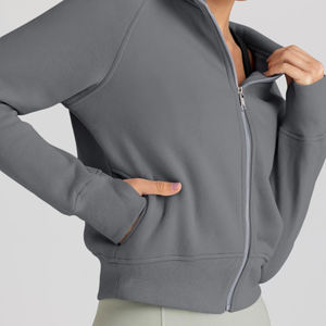 เสื้อมีฮู้ดแบบสั้นมีฮู้ดสำหรับผู้หญิงเสื้อครอปมีฮู้ดแบบลำลองมีกระเป๋าด้านหน้าสำหรับออกนอกบ้าน - Product Image 3