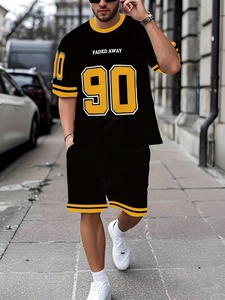 Logotipo personalizado 2025, novedad de verano, Conjunto de camiseta corta informal transpirable holgada con estampado 3D de patrón deslumbrante para hombre - Product Image 5