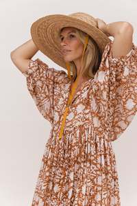 Vestido Largo Bohemio Vintage para Mujer al por Mayor, Cuello en V, con Volantes, 100% Algodón Ecológico - Product Image 2