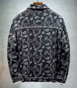 Veste en cuir de vache imprimé pour homme, mode printemps-automne, logo sur le devant, taille plus, décontractée, denim, fermeture à bouton simple - Product Image 4