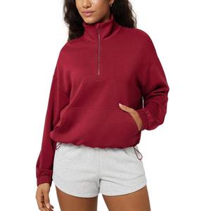 Sudadera de forro polar grueso premium para mujer, color naranja quemado, con media cremallera, cuello alto, estilo oversize, Trackstar OEM Private Label - Product Image 2