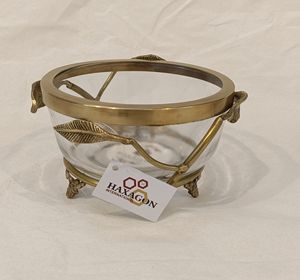 Decor <b>Glass</b> <b>Bowl</b> With Stand custom Shape <b>Serving</b> <b>Bowl</b> with Brass antique finished for Wedding Decor - Product Image 6
