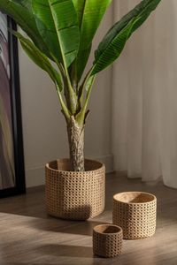 Cesta de maceta de cuerda de yute tejida a mano con soporte, diseño único, cesta de mimbre para interiores y exteriores hecha de hierro y ratán - Product Image 4