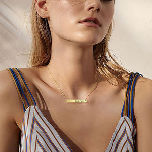 व्यक्तिगत खोदना सोना मढ़वाया तांबा क्षैतिज बार हार रत्न राशि चक्र पर हस्ताक्षर पत्र लटकन हार - Product Image 3