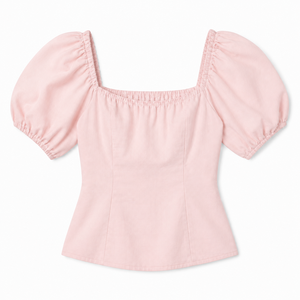 Camiseta de Mujer con Hombros Descubiertos, Cuello Cuadrado y Mangas Abullonadas, Tejido de Poliéster/Algodón, Estilo Prairie Chic, OEM ODM Personalizado - Product Image 3