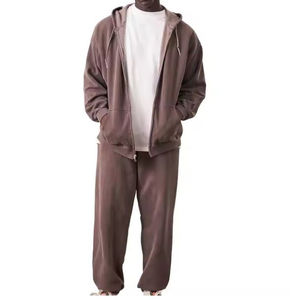 ชุดวอร์มผู้ชายแบบย้อมสีเอซิดคุณภาพสูง ขายส่ง แบบสั่งทำพิเศษ ทรงโอเวอร์ไซส์ ซิปเต็มตัว สีสโตน สำหรับผู้ชาย ชุดวอร์มทรงขาบานย้อมสีเอซิด - Product Image 5